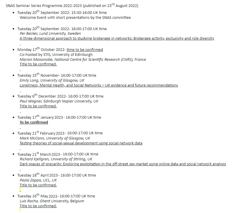 📣Seminar series 2022/23 - full schedule📣
Excited for our new seminars for this academic year!😎We've got a great variety of topics &amp; speakers so make sure to pencil down the date on your🗓️
Sign up to SNAS👉 bit.ly/3BXRgAJ
#SNAS_Group #AcademicSeminars #SNASeminars