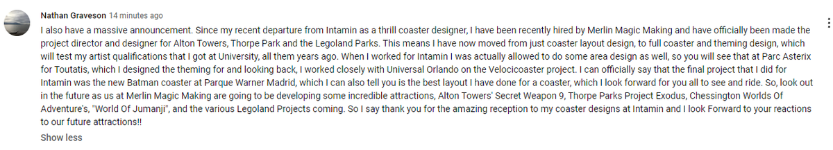 ColossusFisted's tweet photo. Interesting stuff from an ex Intamin designer. The Madrid Batman coaster his best ever layout. Could we see something similar at Alton Towers? 👀 https://t.co/2ETGiEjcJW