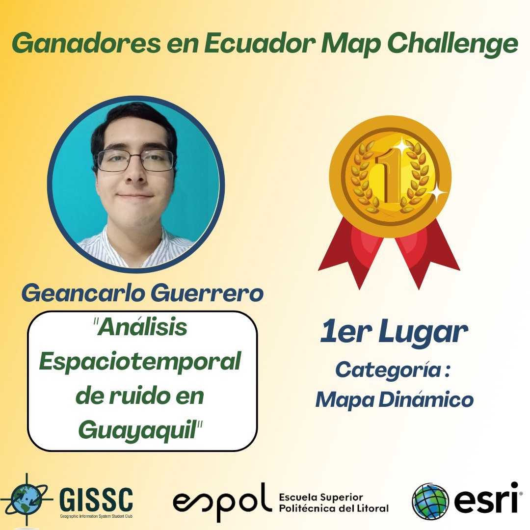 gissc_espol's tweet photo. Felicidades @geangueca ‼️🤩
🥇Ganador del 1ER LUGAR en la categoría “Mapa Dinámico”
#ADNEspol #OrgusollamenteGISSC #GIS #MapChallengeEcuador #mapas #ArcGIS https://t.co/7m2DlldtpI