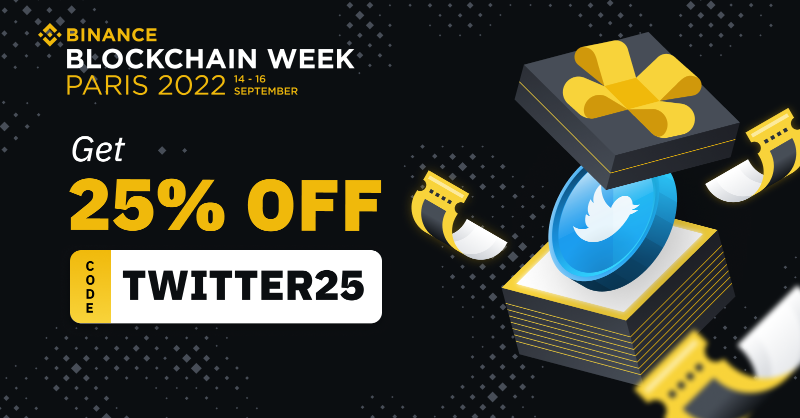 binance's tweet photo. Who doesn't love a discount? 

#BinanceBlockchainWeek Paris is approaching and we're offering limited sets of 25% off tickets if you use the discount code 'Twitter25'!

Get in early before the quota runs out ⏰