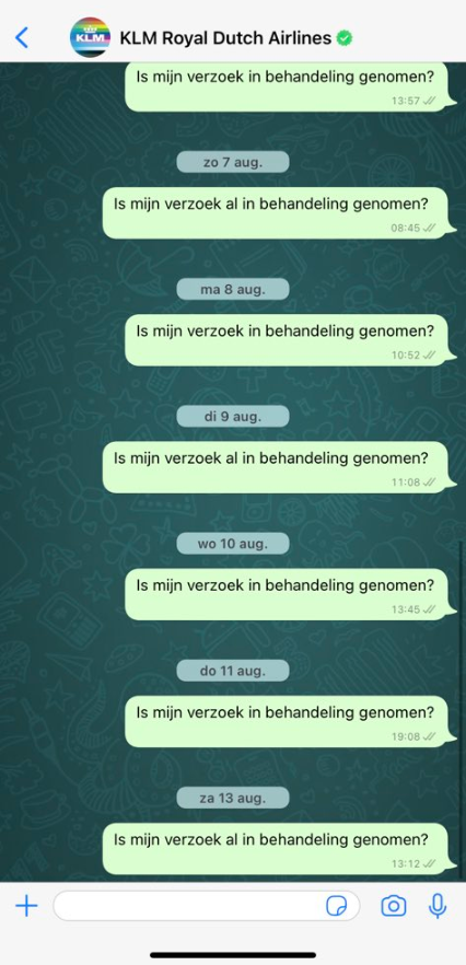 dexbakker's tweet photo. @KLM Al langer dan een maand probeer ik met jullie in contact te komen omtrent mijn verzoek een claimdossier aan te maken (zie screenshot). Is er überhaupt nog iemand die hier naar kijkt? https://t.co/qRYVQ8EXBf