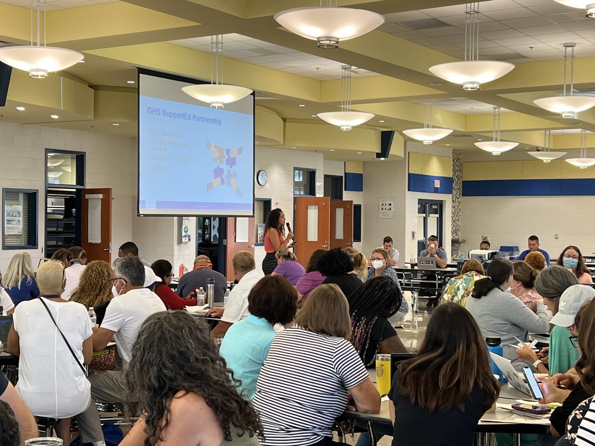 SupportEduc's tweet photo. Today @DStaehrFenner, @MeghanGSmith, and @educ8orSmith conduct a professional development workshop for 2️⃣0️⃣0️⃣ teachers at @GaithersburgHS.
This year marks the second year of our two year long unlocking GHS EMLs’ potential project with them! 🧠💪 @CorwinPress #MLLChat https://t.co/lbVhbeWAs9