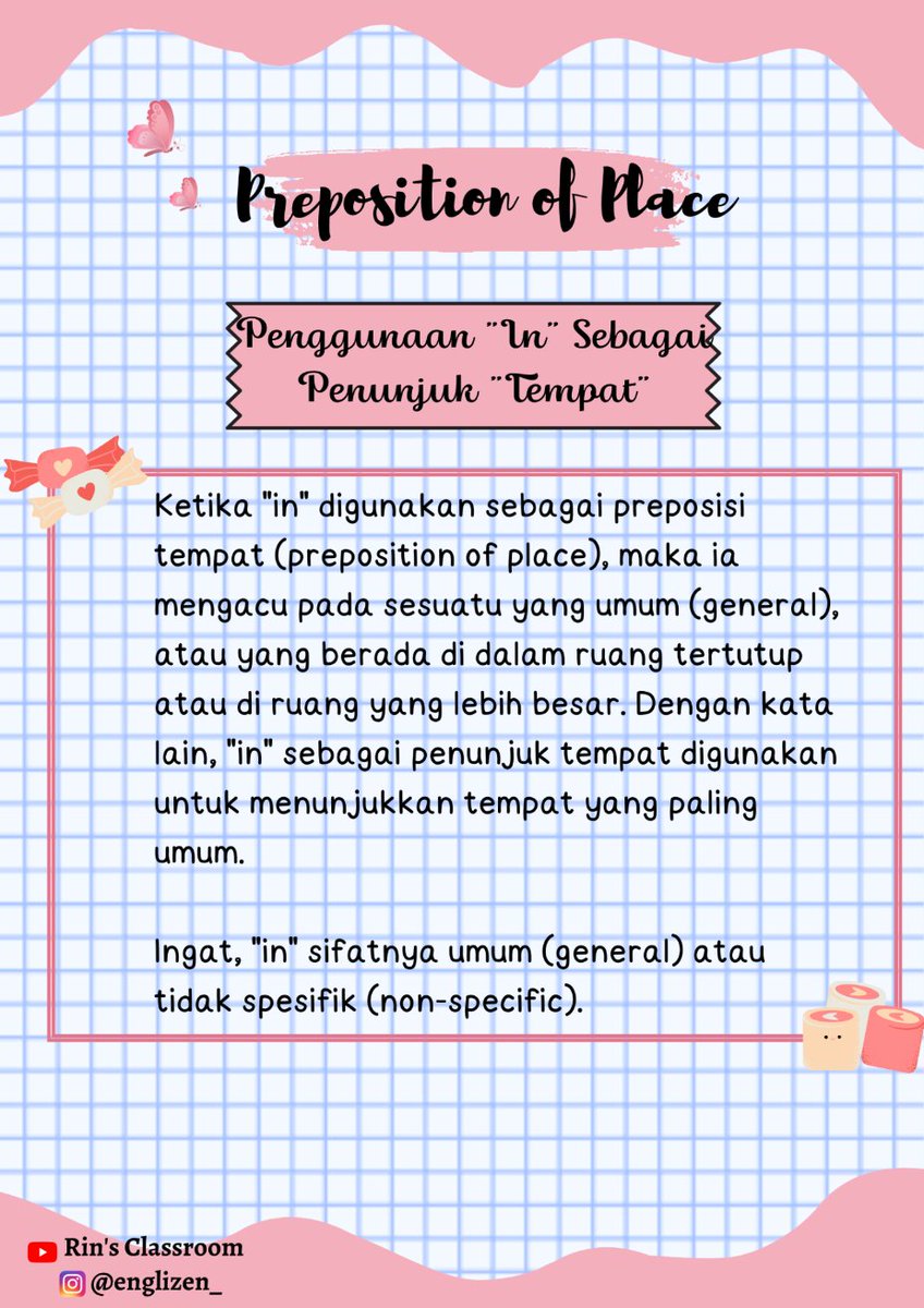 hermionyyye's tweet photo. CATATAN PENTING GRAMMAR UNTUK PEMBELAJAR PEMULA! ✍

PERBEDAAN IN, ON, AT DALAM BAHASA INGGRIS (PREPOSITION OF PLACE)! – Penjelasan Super Gampang + Penggunaan dan Contoh Kalimatnya! 📚✨

- a thread https://t.co/xetXPM1S4E