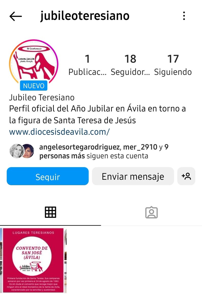 En el día del 460 aniversario de la primera fundación de Santa Teresa, abrimos perfil oficial del Año Jubilar Teresiano.
Síguenos allí para conocer todo lo que se celebra en #Ávila en torno a la figura de su Santa
⤵️⤵️⤵️
instagram.com/jubileoteresia…