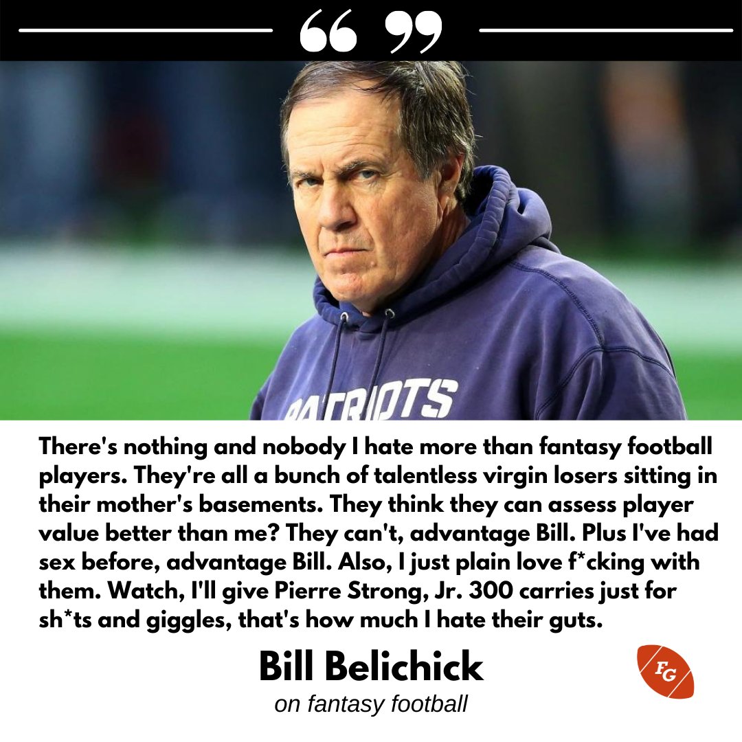 FantasyGazette_'s tweet photo. Oh my...Bill Belichick just dropped a bomb on fantasy football players: https://t.co/Thy8Fj19QC