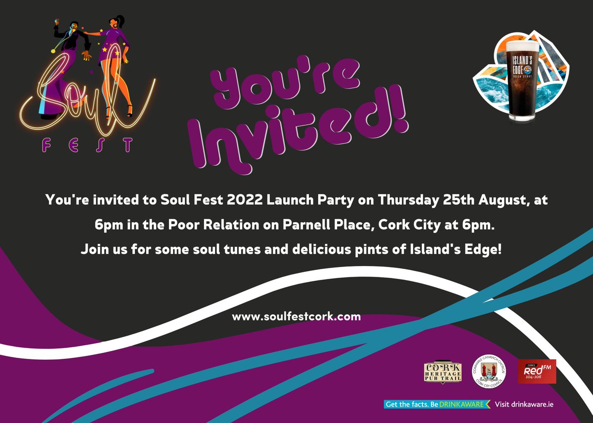 You're invited!! Our #SoulFest2022 opening party is happening tomorrow 6PM at The Poor Relation! We'll have some music, soul and @islands_edge to start the festival off in style!  ​ ​#CorksgotSoul #Openingparty #tastings #music #soul #festival #party #Cork #PureCork