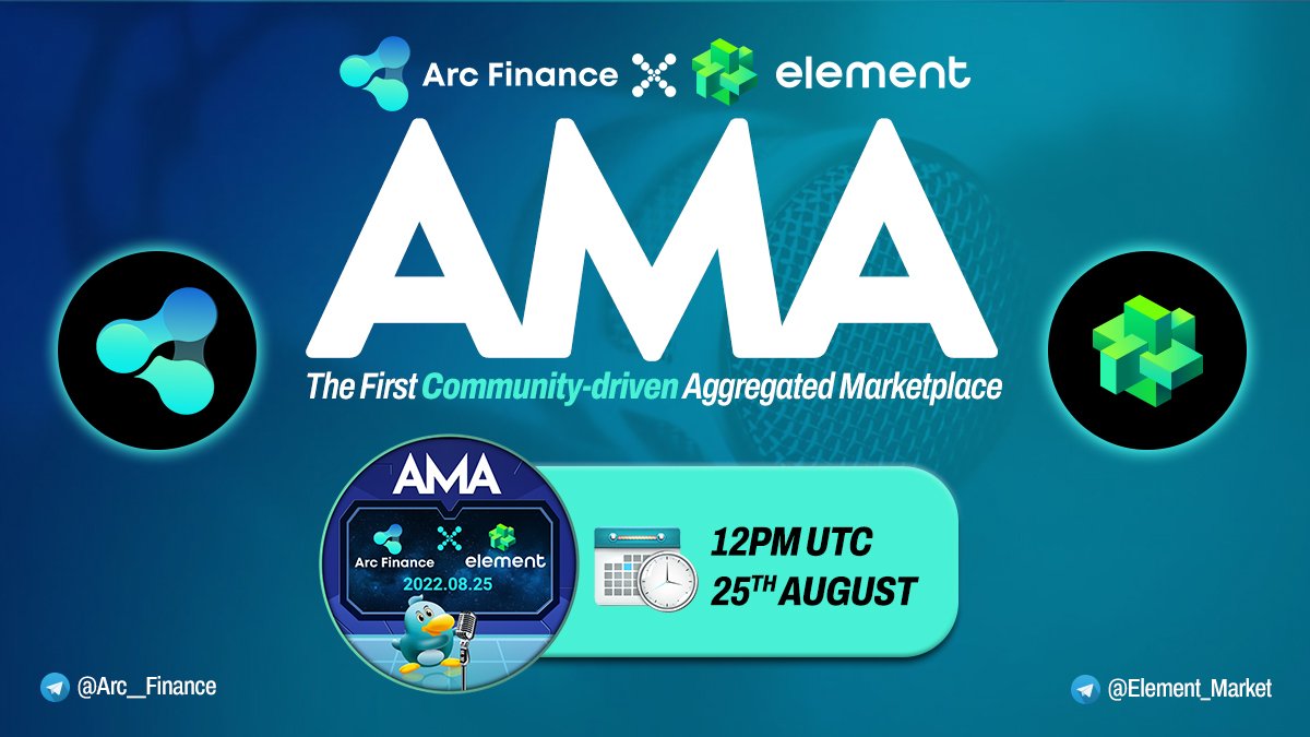 Arc__Finance's tweet photo. #ArcFinance AMA with @Element_Chinese 

https://t.co/ZYbd6TBvBd is the first community-driven aggregated marketplace.

⏰12PM(UTC) 25th August
🎁Exclusive #GalaxyOAT 
📍https://t.co/Pg82r5yFjp https://t.co/pI30hVNCA0