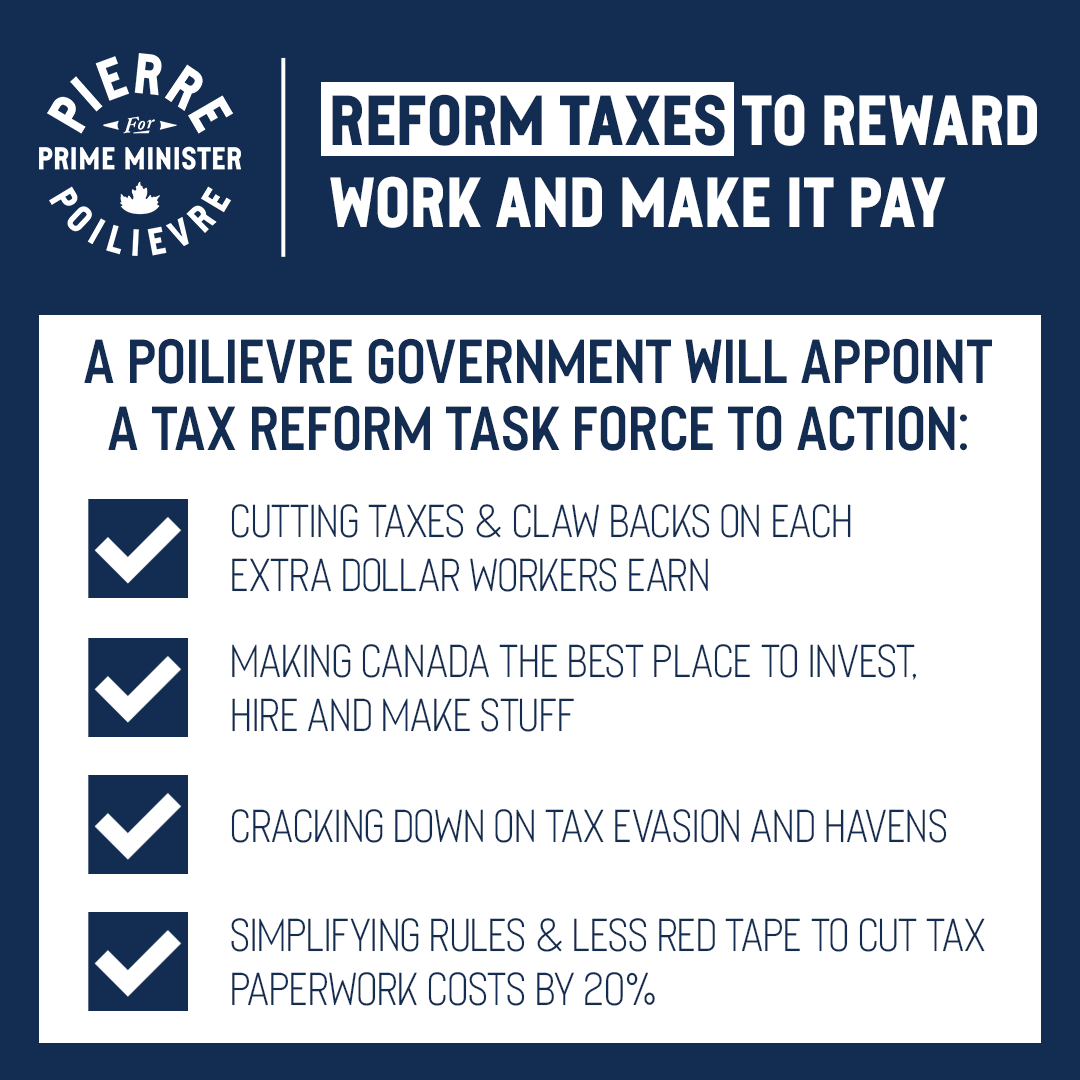 PierrePoilievre's tweet photo. Let’s make work pay once again.

As Prime Minister, I’ll cut taxes to reward hard work, and bring business back to Canada, so we can create more inflation-proof paycheques for our people.
https://t.co/92pfEW0nJA https://t.co/svNYZewvXp