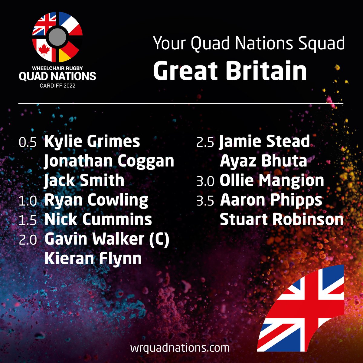 📢Our first squad list is in! <a href="/gbwrnews/">Great Britain Wheelchair Rugby</a> 🇬🇧 have announced the 12 athletes who will be competing in Cardiff next month. Congratulations to everyone selected, we can't wait to see you in action! 🏐

Tickets are still available to cheer on the team! 

link.gbwr.org.uk/QuadNationsTic…