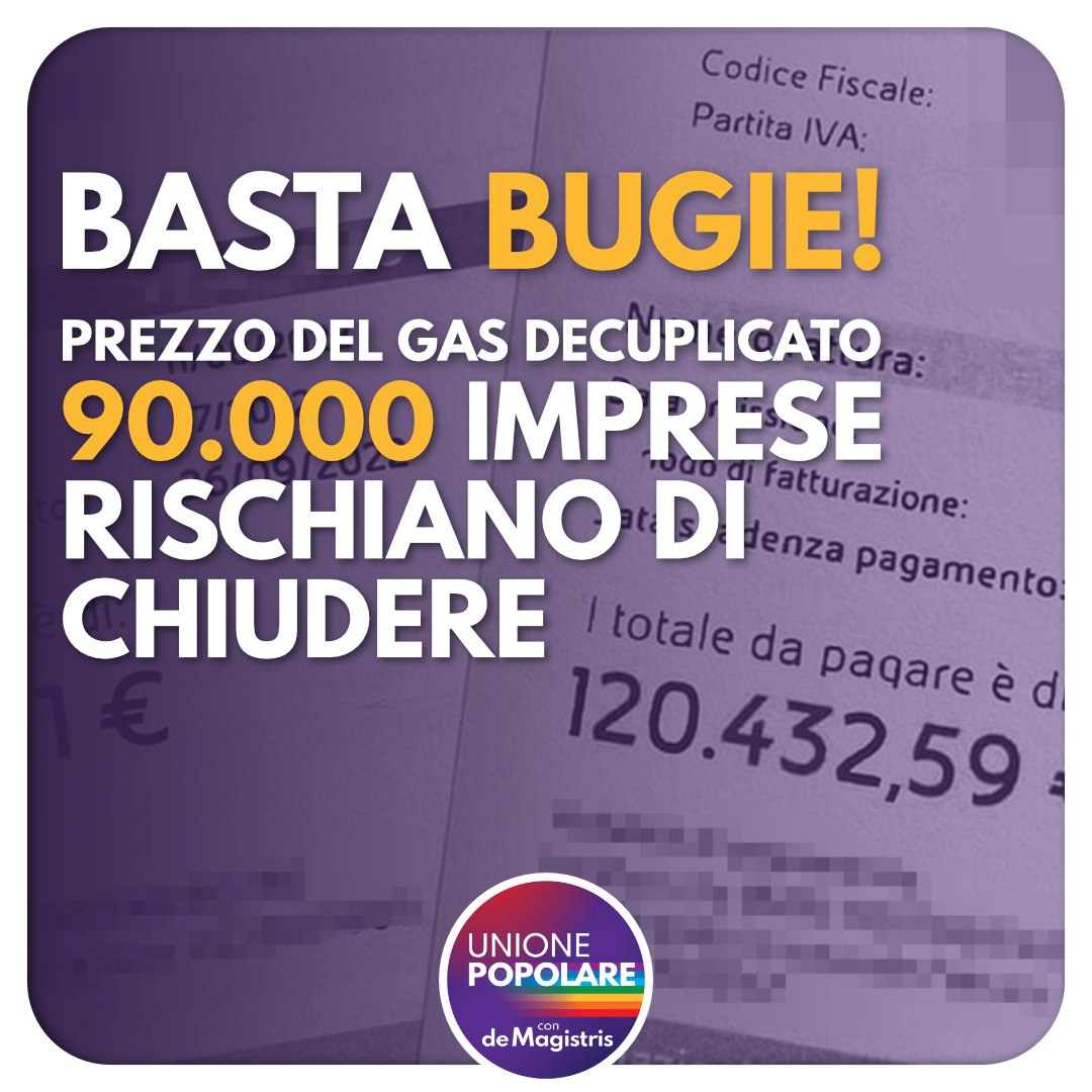 #UnionePopolare al Governo metterà un tetto ai prezzi di gas ed energia e tasserà al 90% gli extra profitti.