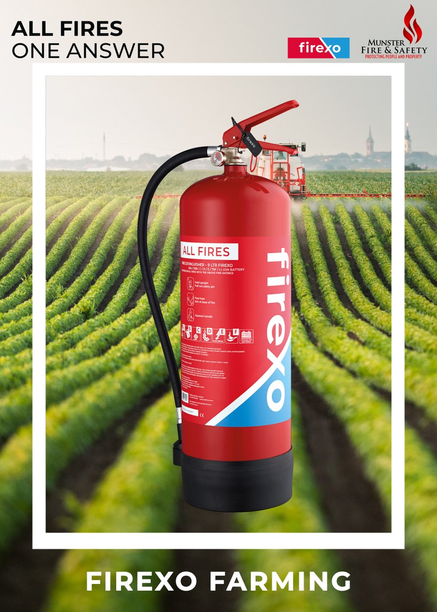 FirexoOfficial's tweet photo. Farmers – Could your business go up in smoke?🔥 This time of year thousands of farm buildings and fields are destroyed every year throughout Ireland. Protect your farms with our ALL Fires, ONE Answer extinguishers, available to purchase at: https://t.co/JftbTV3SgG https://t.co/PXaT2LhTt9