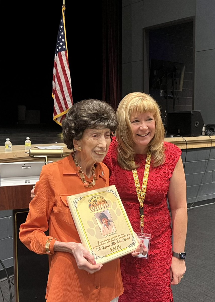 Superintendent Dr. Janet Sardon and all #WJH staff honored educator &amp; community leader Mrs. Louise Biddle to start the district’s Opening Days. The 98-year-old Mrs. Biddle taught 2nd grade for 38 yrs at the old Roosevelt School and is a member of West Elizabeth Council. #WErTJ