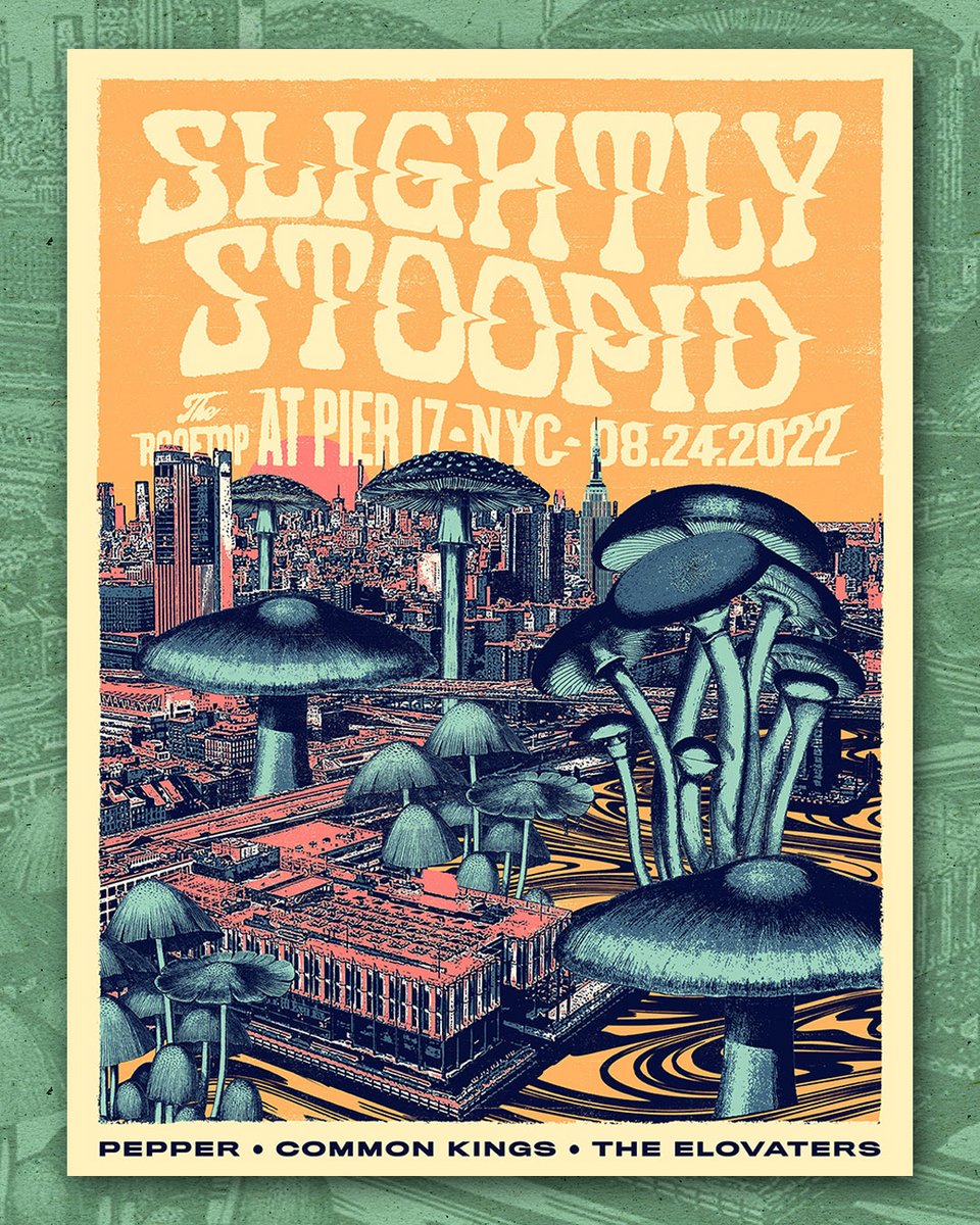 Smoking out the Big Apple TONIGHT in New York, NY at The Rooftop @ Pier 17 🎶 Stoopid hits @ 8:00pm. 

🎨: Limited "Thinkin Bout Caps" foils &amp; screen prints available @ the merch booth. Art by <a href="/zocastudio/">Jose Garcia</a>.

🎫 Final tickets at SlightlyStoopid.com
#SummerTraditions2022 🍎🗽