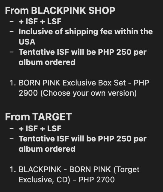 multiseoul's tweet photo. [PH GO 🇵🇭]

BLACKPINK - BORN PINK

☺️ Prices below (Updated prices)
✂️ DOO: Until OOS
📅 DOP: 9/14 (50%); Remaining once the items arrive in the PH
🚢 Normal ETA (3-4 weeks KR, 6-9 weeks USA)
✏️ Order Form: https://t.co/Ljhe9RQPyK https://t.co/60kPObOP9E