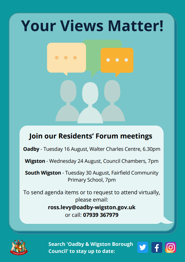 HealthwatchLeic's tweet photo. 📣We will be at Oadby and Wigston's resident forum meeting tonight.
Come along and talk to us about the Health and Social Care services in your area.
Find us at the council chambers, Wigston at 7.00 pm
#residentsviews #viewsmatter #roadshow https://t.co/Vdrw23xRzl