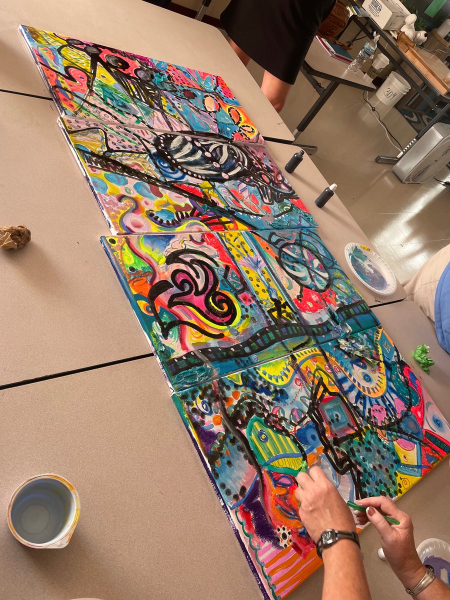 Back to school PD done right. The CCS Art department kicked off our time together with a collaborative mural painting. Love my team!