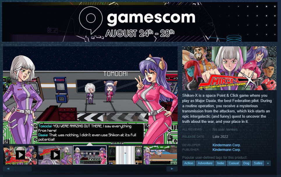 KindermannCorp's tweet photo. Hey everyone! We're participating on @gamescom this year, come check out our Steam store, play the updated demo and Wishlist Shikon-X Astro Defense Fortress!
.
https://t.co/Z6sM5UbOEs
.
#Gamescom  #Adventuregame #pointandclick #shikonx https://t.co/bCx0rUQkw5