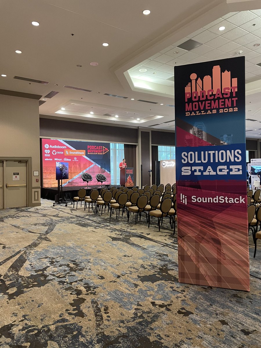 SoundStackHQ's tweet photo. First up at the @PodcastMovement Solutions Stage today: SoundStack’s @RockieThomas, “How to Manage Your Business Between Walled Gardens” @ 9:45am
📍Inside Lower Level Expo
#audiosimplified #PM22 https://t.co/NTU8hPBGYV
