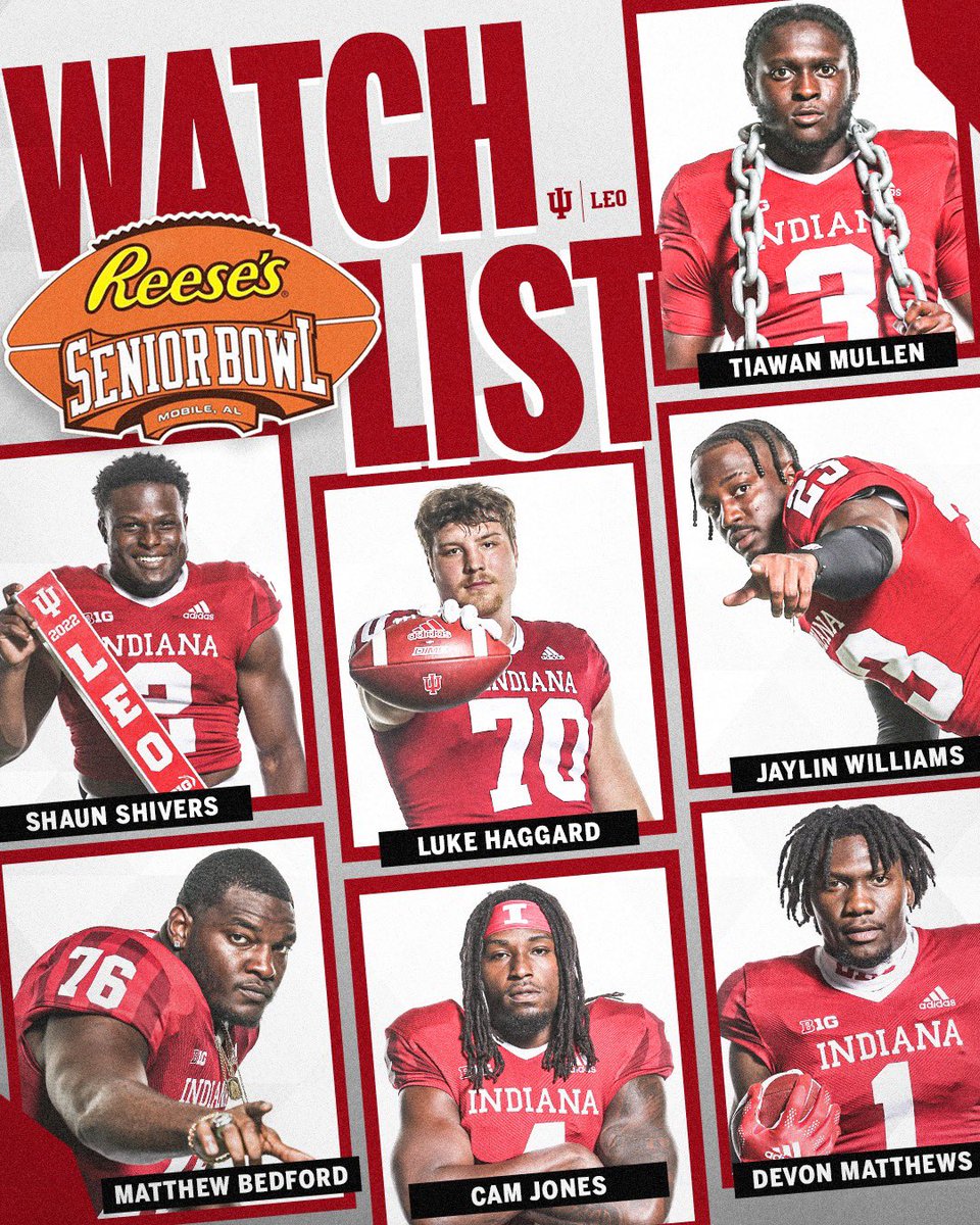 IndianaFootball's tweet photo. Seven Hoosiers named to the @SeniorBowl Watch List. https://t.co/Qe3zNbFB5a