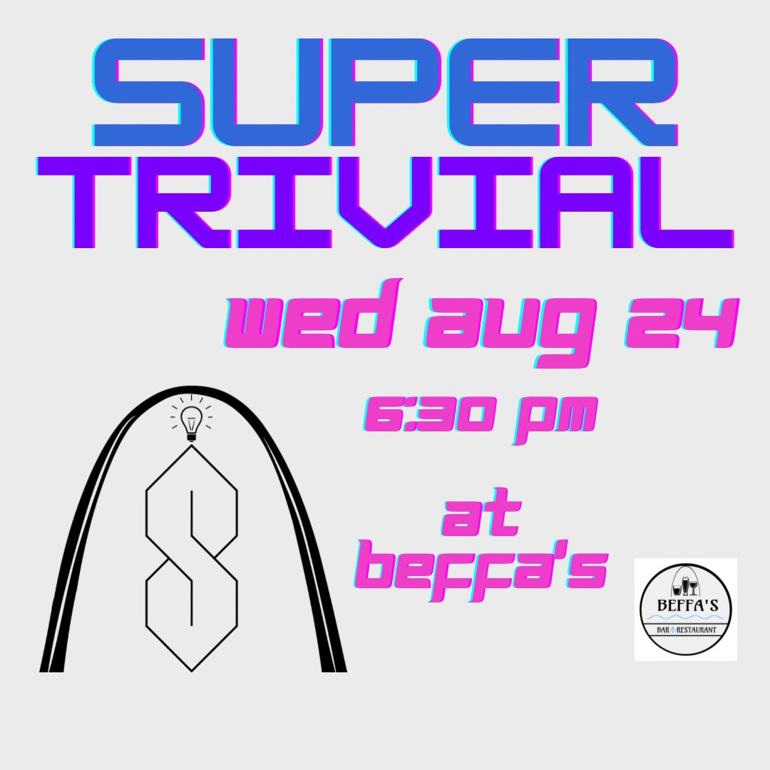 SuperTrivialSTL's tweet photo. TRIVIA TODAY - See you at 6:30 at @BeffasStl!
#stl #stlouis #saintlouis #stltrivia #thelou #whattodointhelou #do314 #stlwx #STLvsCHC #STLfly #supportlocalstl https://t.co/urVuIriLpX