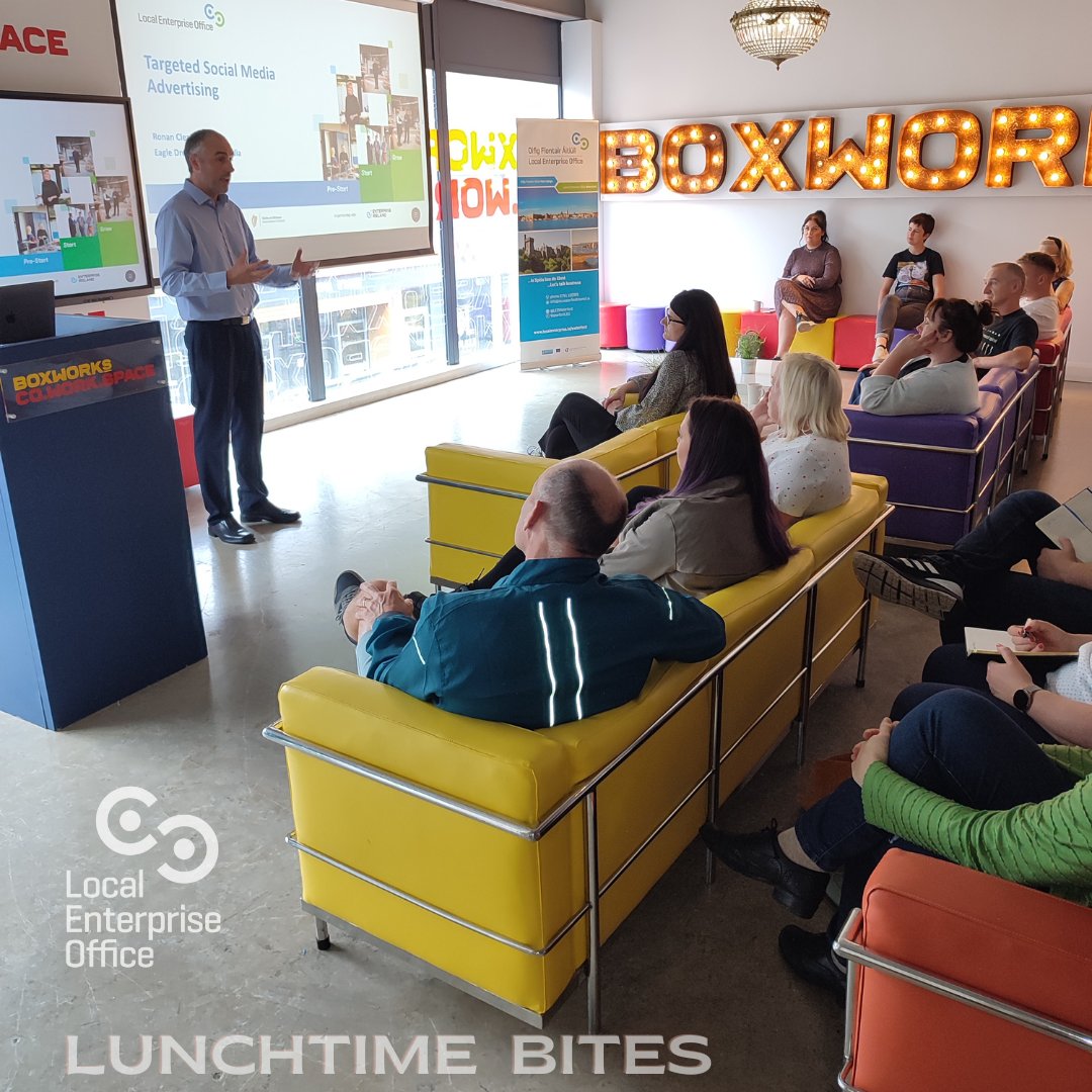 LEOWaterford's tweet photo. It was great to see a good turn out today for the first instalment of our new lunchtime series with @BoxWorksCoWork. Thanks to Ronan @EagleDreamsDM for his presentation &amp; Q&amp;A. A great way to spend Wednesday's lunch with a free bite to eat and good conversation. See you next month https://t.co/B741zF9gBf