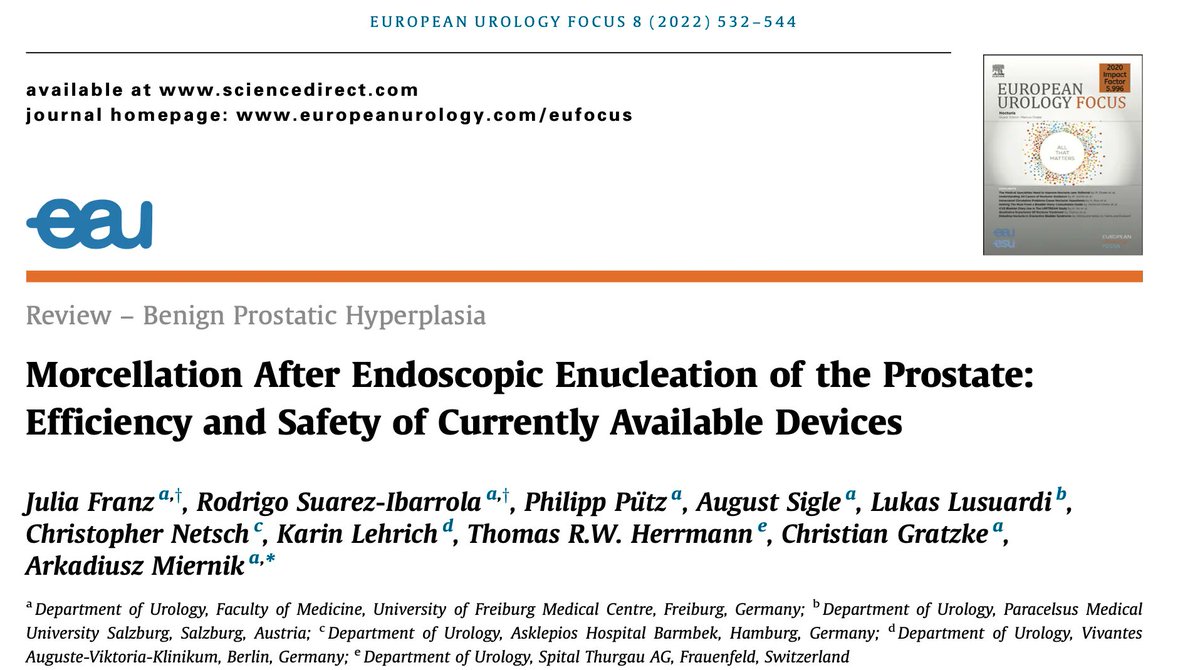 Current Issue: Morcellation After Endoscopic Enucleation of the Prostate: Efficiency and Safety of Currently Available Devices 

buff.ly/3STOSV9 

<a href="/august_sigle/">August Sigle</a> <a href="/lusuardi_lukas/">Lukas Lusuardi</a> <a href="/christo55343997/">christopher netsch</a> <a href="/KarinLehrich/">Karin Lehrich</a> <a href="/trwherrmann/">Thomas RW Herrmann</a> <a href="/cgratzke/">Christian Gratzke</a> 

#prostate #MedTwitter