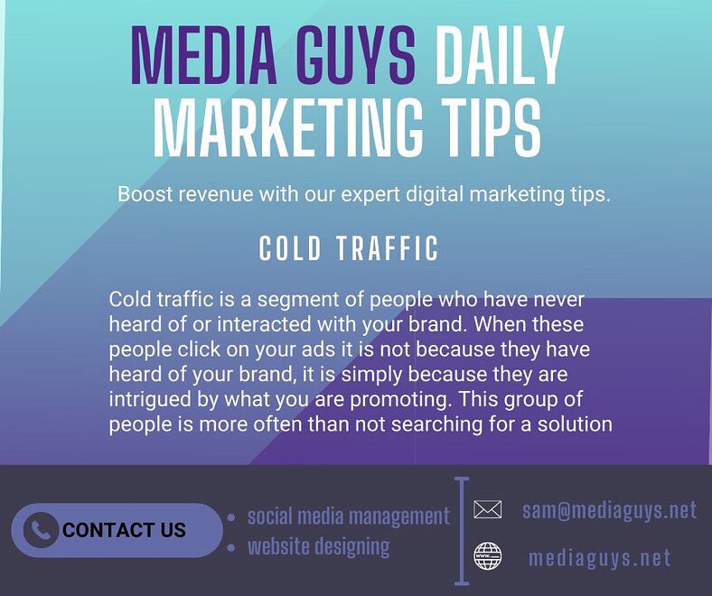 mediaguys3's tweet photo. Cold Traffic / Warm Traffic, with our marketing tips you will no longer find any difficulties to compare between the two

#b2bmarketing #marketing #advertising #ads #promotions #smma #socialmediamarketing #agency #socialmediaagency #foryou #mediaguys #socialmediamarketingstrategy https://t.co/23HHuedjKo