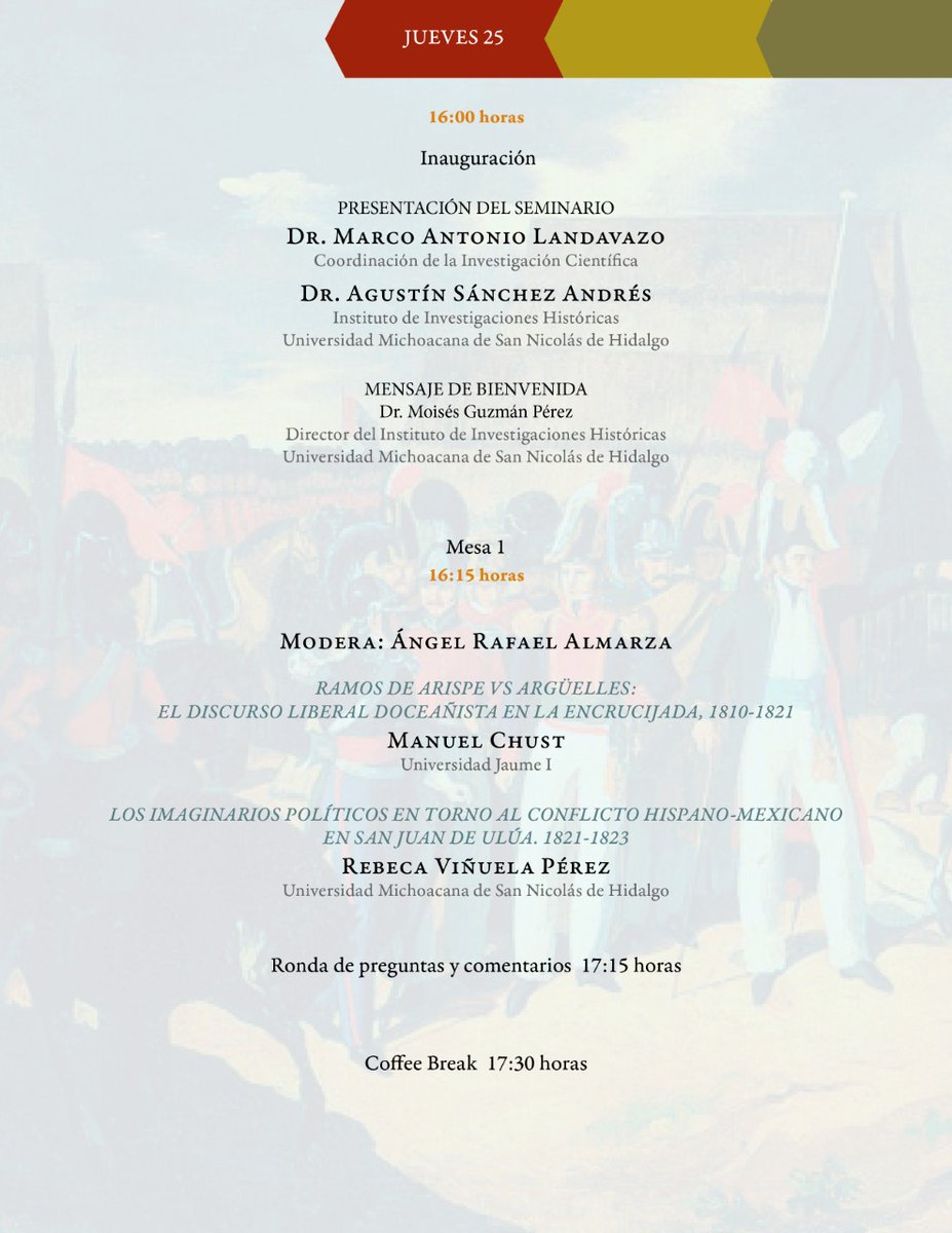 ComInstUMSNH's tweet photo. #UMSNH #MejorQueNunca #IIH 
Seminario Internacional México-España en el largo siglo XIX: imaginarios, representaciones, discursos.
📍 Jueves 25 y Viernes 26 de agosto 2022
📍 Auditorio "Dr. Enrique Florescano" del Instituto de Investigaciones Históricas https://t.co/0RinfKxdux