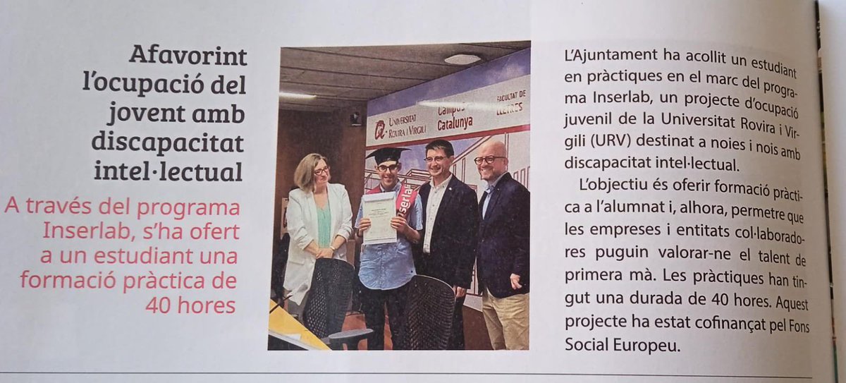 INSERLAB URV (@inserlaburv) on Twitter photo 📰 El nostre <a href="/alumniURV/">Alumni URV</a> Toni Ràfols és notícia a l’informatiu de l’Ajuntament de Llorenç del Penedès, on va fer les pràctiques d’#Inserlab
Ara treballa a un CET. El seu potencial de creixement és enorme. Sort 🍀 i encerts, Toni! 👏 📰 El nostre <a href="/alumniURV/">Alumni URV</a> Toni Ràfols és notícia a l’informatiu de l’Ajuntament de Llorenç del Penedès, on va fer les pràctiques d’#Inserlab
Ara treballa a un CET. El seu potencial de creixement és enorme. Sort 🍀 i encerts, Toni! 👏