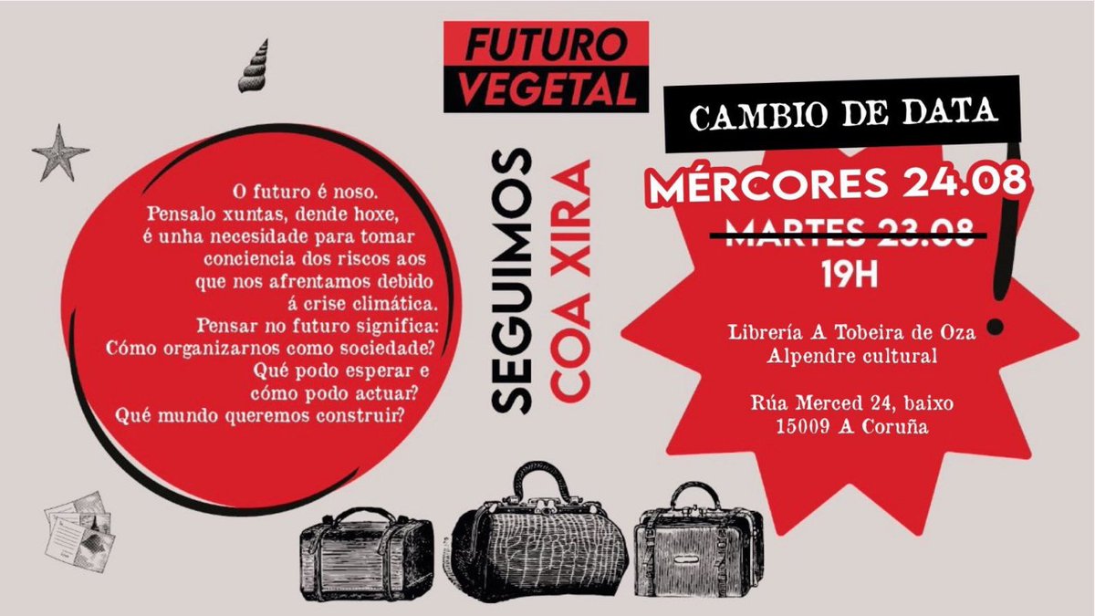 Hoxe visítannos as compañeiras de Futuro Vegetal para falar de cómo construir un futuro xuntas
Vémonos na Tobeira de Oza ás 19:00!
#xr #xrcorunha #extinctionrebellion #futurovegetal #rebelforlife