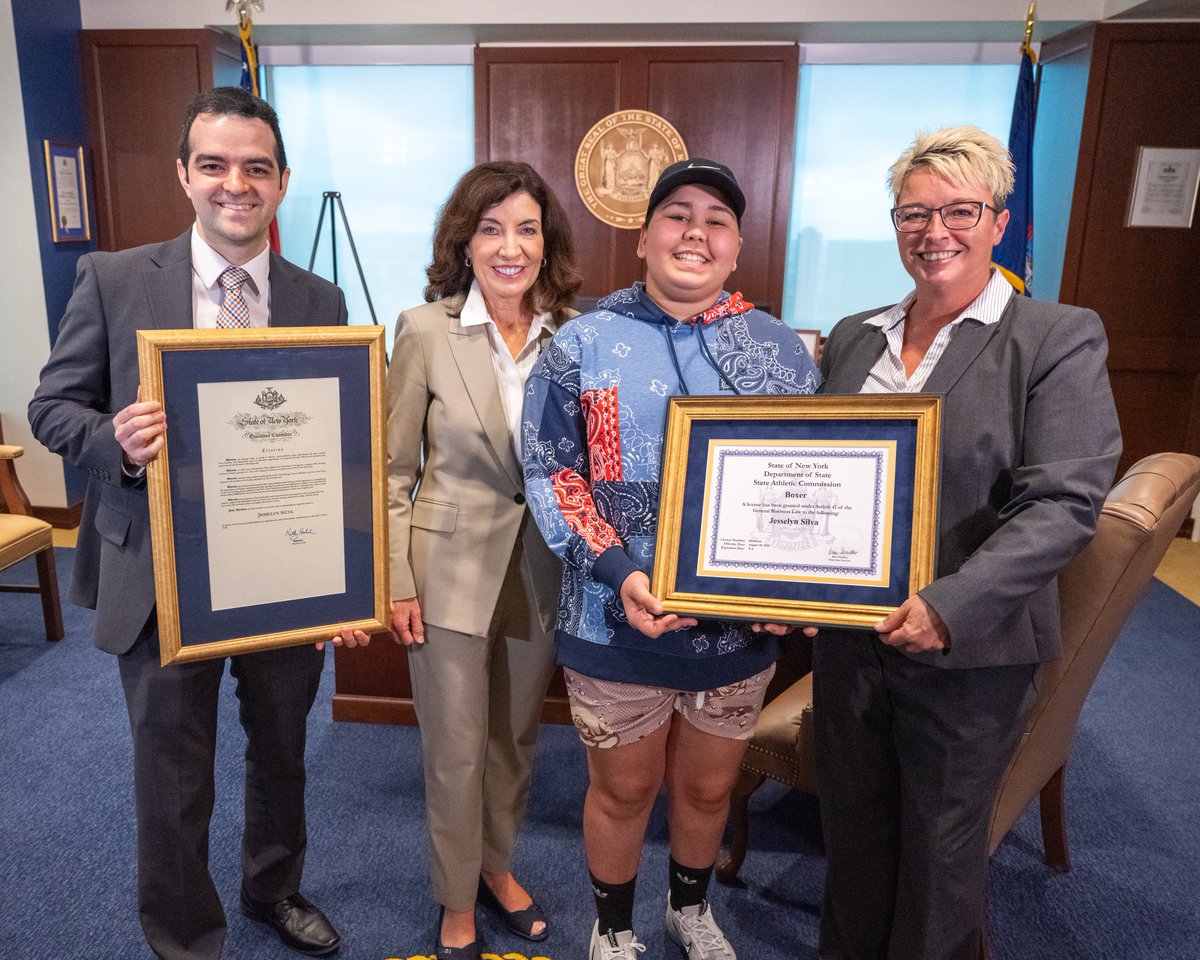 NYSDOS's tweet photo. Congratulations to this very special young lady! The NYS Athletic Commission was honored to help make @Jesselyn_Silva wish come true. #GirlPower #FightLikeaGirl #JessZilla https://t.co/HDGFipYRkn