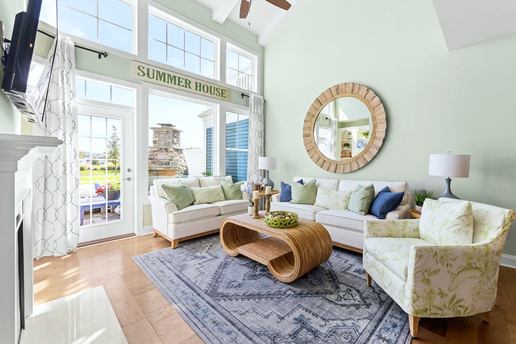 Soaking up the last days of summer in this beautiful sunshine-filled living room designed by Decor Direct . Thanks for featuring our Oaks Way seating!☀️ 

Tidewater at Governors Model Home by <a href="/SchellBrothers/">Schell Brothers</a> 🏠