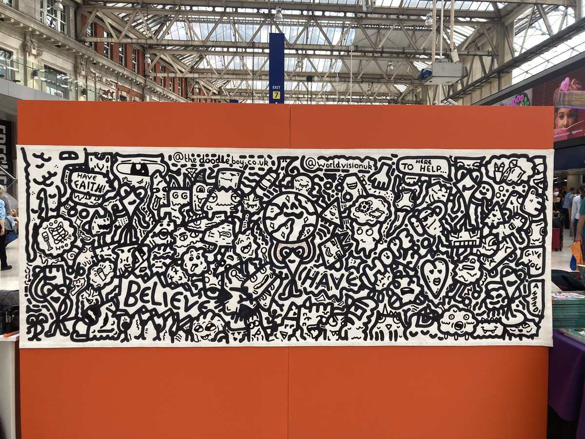 TheJoeWhale's tweet photo. Just finished and back on the train to Shrewsbury… Really enjoyed working with @WorldVisionUK and spreading hope for the millions of #refugees in need of help!! #collaboration #help #inaninstant #doodle #live #followyourdreams #joewhale #thedoodleboy @LovebloodC https://t.co/7dZDft2ojT