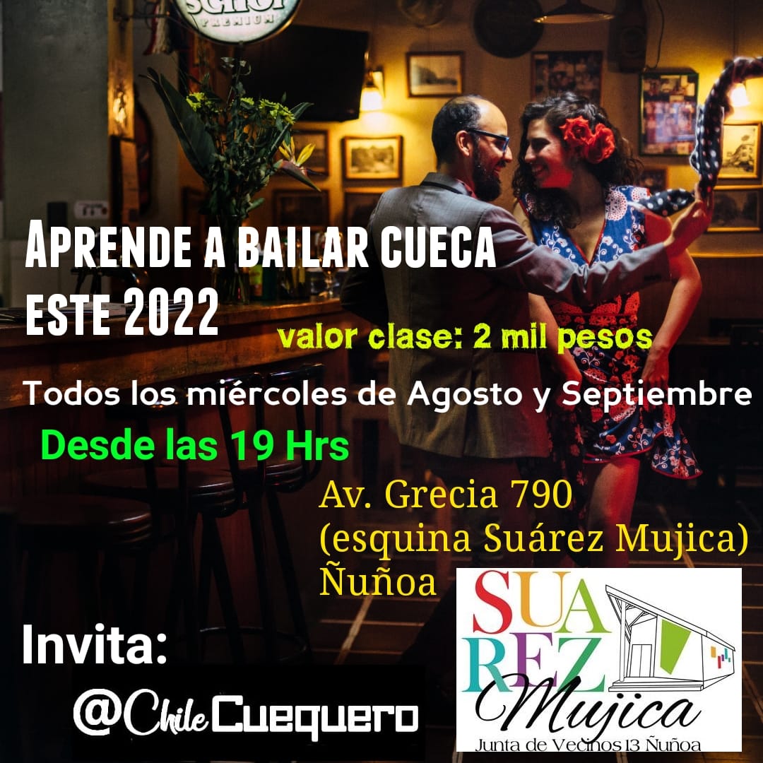 ChileCuequero's tweet photo. Les invitamos a otra clase de cueca hoy miércoles en la "Junta de vecinos nro 13" de Ñuñoa.
Con y sin pareja, con y sin pañuelo, sin inscripción previa.
Te esperamos en AV. Grecia esquina Suarez Mujica.
#ñuñoa #clases #cueca #cuecachilena #septiembre #FiestasPatrias https://t.co/wt5lFGVddS