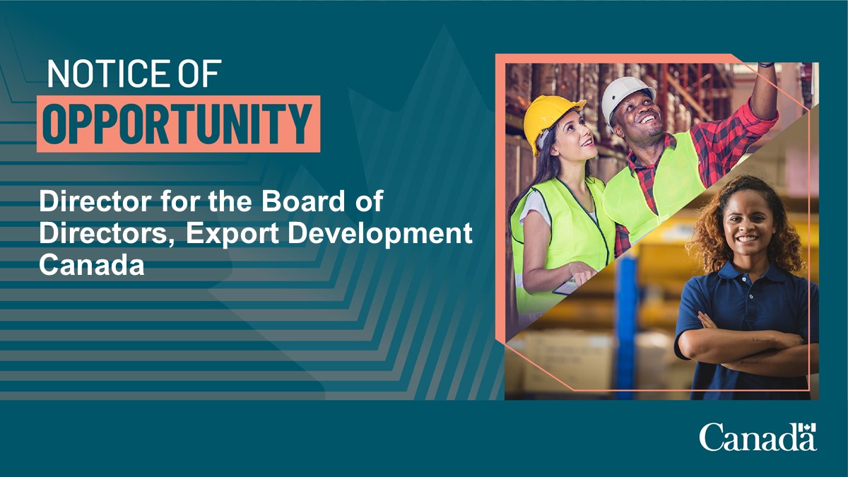 CanadaTrade's tweet photo. Export Development Canada is currently seeking experienced candidates to join its Board of Directors, including Chair.  

👉https://t.co/ES9mFDVChC

👉https://t.co/wUc6Avias3 https://t.co/xlMfwMHVpJ