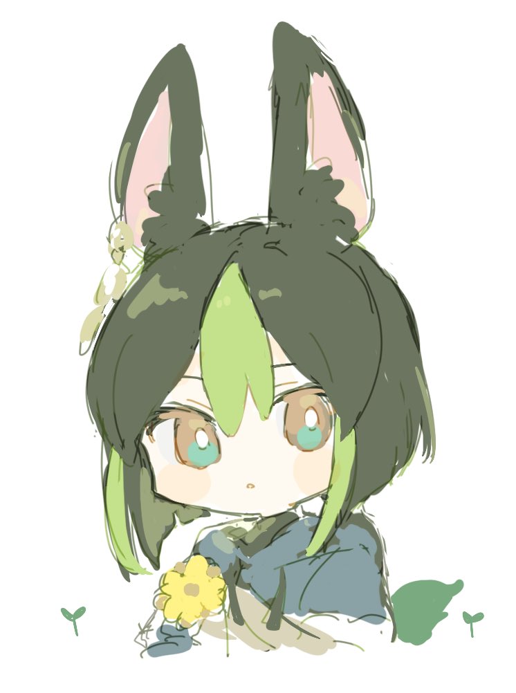 1boy male focus solo flower fox boy animal ears green hair  illustration images