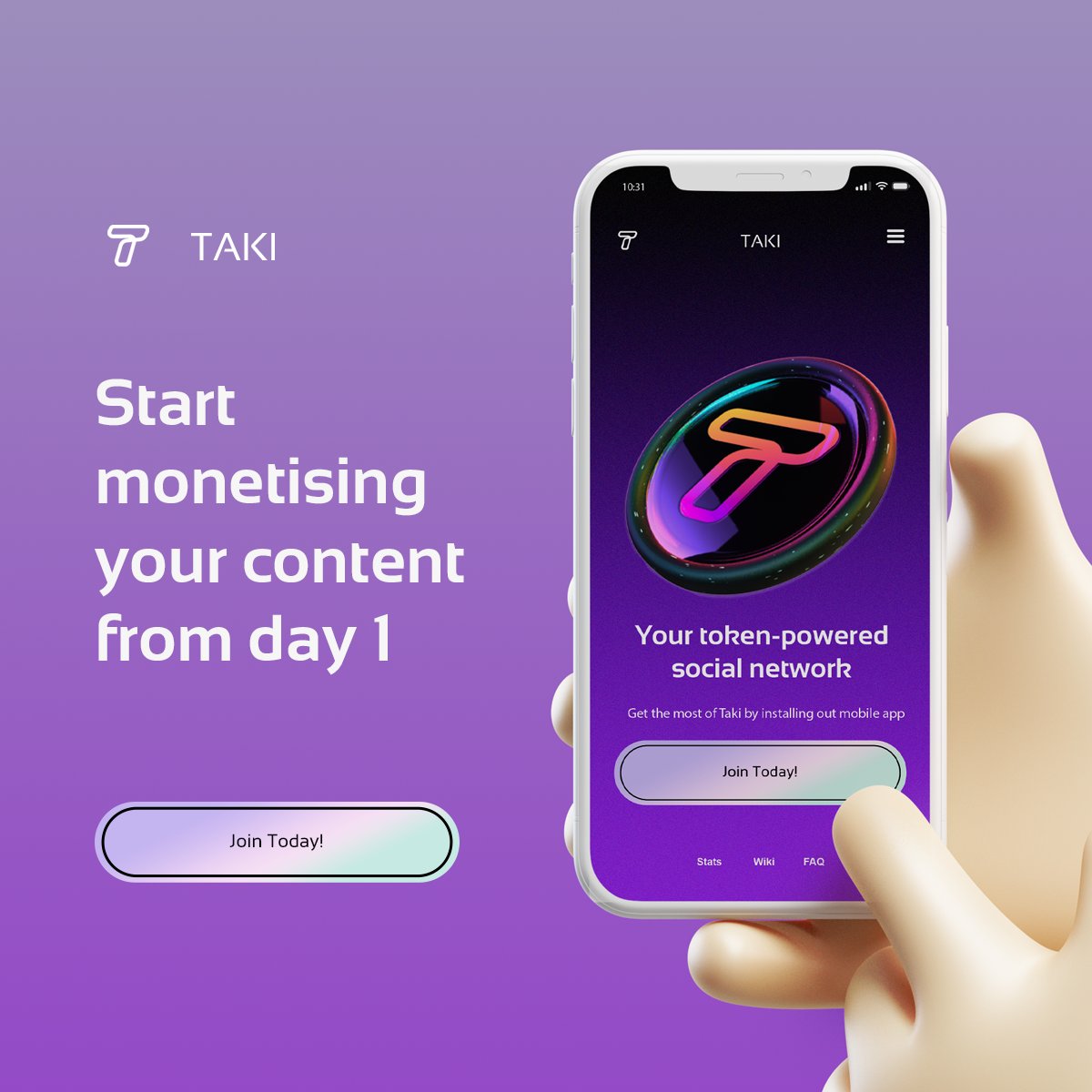 takigames_io's tweet photo. Start earning by sharing, liking and commenting on posts on Taki, the next-gen blockchain social network. It’s free, what are you waiting for? 🔥