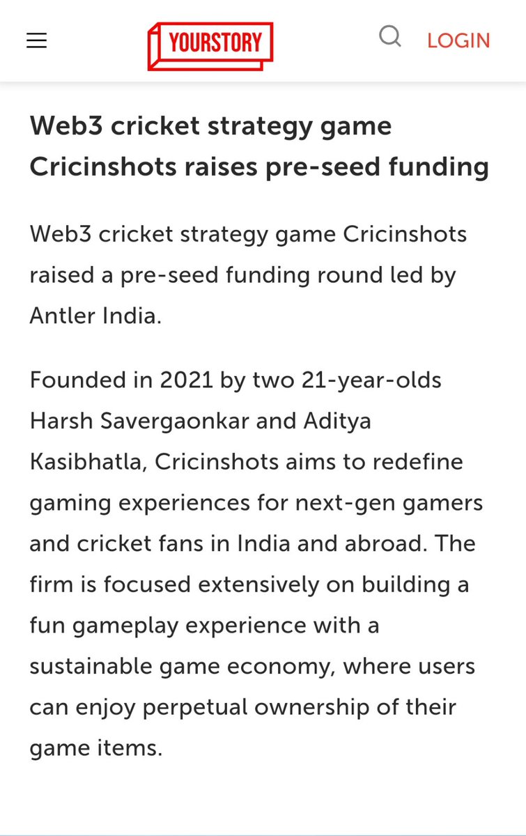We <a href="/cricinshots/">Cricket Clash (previously Cricinshots)</a> are happy to announce we've raised pre-seed funding led by <a href="/AntlerIndia/">Antler India</a> and @PareenL 🤝

We aim to be one of the frontrunners for enjoyable and sustainable Web3 games!

Building on the backs of @TegroFi , <a href="/aicbimtech/">AIC-BIMTECH</a> , @BuidlersTribe &amp; our amazing community! 🫡🙌