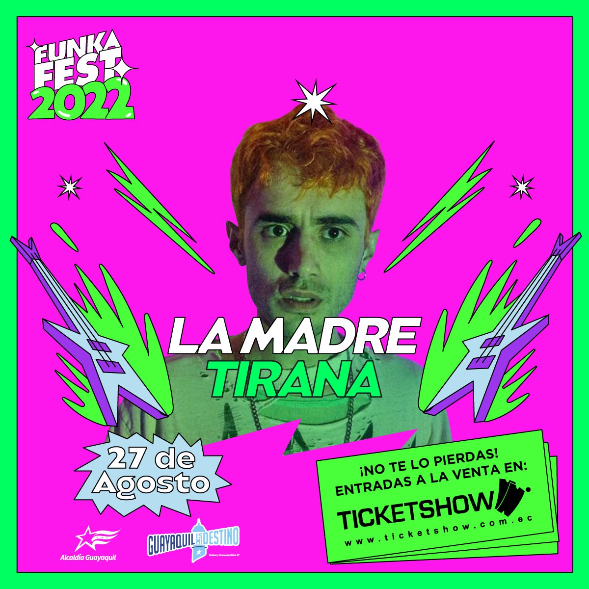 FunkaFest's tweet photo. ¡La Madre Tirana se tomará el escenario del #FunkaFest2022 este 27 de agosto a las 15h50! 🎶🤘Compra tus entradas en el link de nuestra bio. #TodoFunka https://t.co/GO1da9R6iM