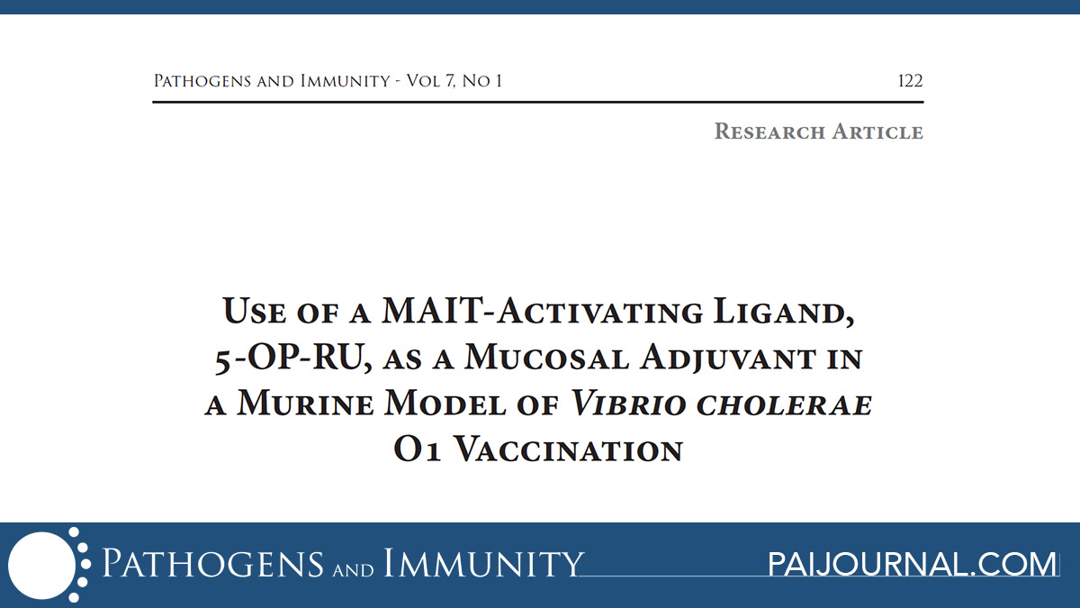 Pathogens & Immunity (@paijournal) on Twitter photo Just published: Use of a MAIT-Activating Ligand, 5-OP-RU, as a Mucosal Adjuvant in a Murine Model of Vibrio cholerae O1 Vaccination bit.ly/525PAI <a href="/Owen_D_Jensen/">Owen Jensen</a> <a href="/GlobalGutHealth/">Daniel T Leung</a> Just published: Use of a MAIT-Activating Ligand, 5-OP-RU, as a Mucosal Adjuvant in a Murine Model of Vibrio cholerae O1 Vaccination bit.ly/525PAI <a href="/Owen_D_Jensen/">Owen Jensen</a> <a href="/GlobalGutHealth/">Daniel T Leung</a>