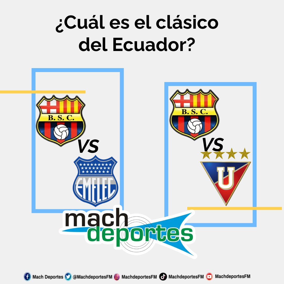 MachdeportesFM's tweet photo. Para ti ¿Cuál es el clásico del fútbol ecuatoriano? 🤔

🔁 Barcelona SC 🆚 CS Emelec
❤️ Barcelona SC 🆚 LDU Quito

🤳 #LaDinastíaContinúa https://t.co/KkeT4uhcin
