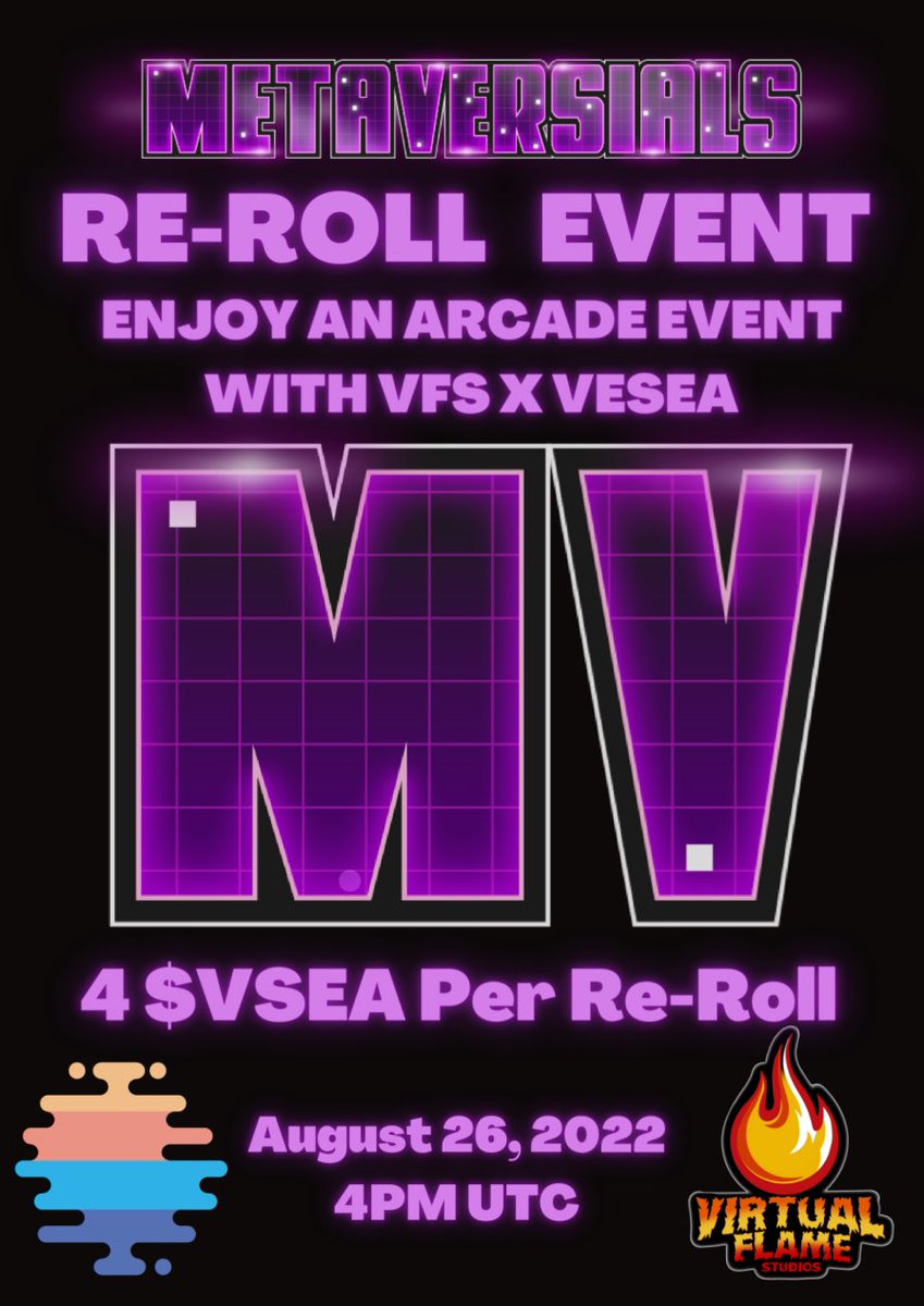 🚨The Metaversials Re-Roll Event🚨

📆 FRIDAY at 4PM UTC
📍<a href="/VeSeaOfficial/">𝕍eSea</a> Arcade

• Submit 1 MV Alter-Ego + 4 $VSEA

• Receive an unminted MV Alter-Ego GUARANTEED (Many TOP ranks available)

Limited Event Supply: 500 #NFTs only

🎁 RT to win a MV Alter-Ego 🎁 #NFTGiveaway