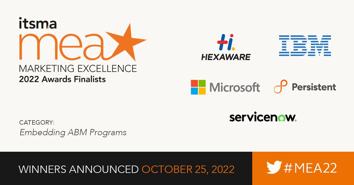 HexawareGlobal's tweet photo. Hexaware is proud to make it to the finals of the ITSMA Marketing Excellence Awards 2022 in the ‘Embedding ABM Programs’ category https://t.co/yH6ilzizQu
#BuildThePassion #ConquerTheImpossible #MEA22 https://t.co/ZtHGAhdeRk