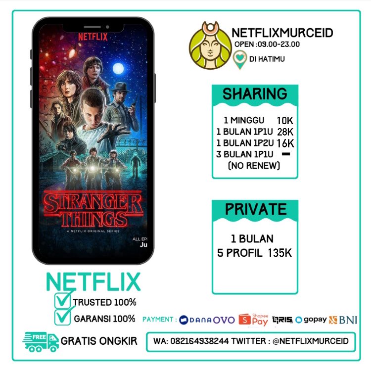 netflixmurceid's tweet photo. Halo semuaa♥︎
open order netflix berbagai durasi^^

- no vpn, anti screen limit, anti error.
- full durasi, bisa perpanjang tiap bulan, dan full garansi
order? dm/wa https://t.co/JqZK2PRqo8

t. wtb jual beli net netflix sebulan murah murce 
#zonauang #zonajajan #zonaba https://t.co/WwSf92MR5G