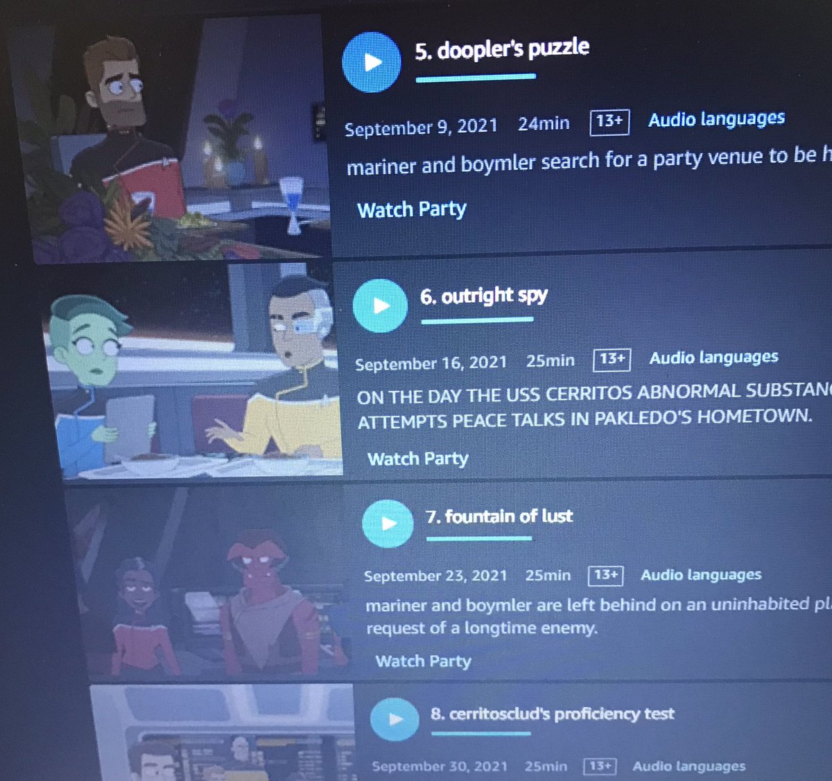 Pslatt's tweet photo. #StarTrekLowerDecks is back. Here are some English translations of the episode titles from Amazon Japan. Do other countries have alternate episode names? #cerritosisdeadly #wetship #cerritos https://t.co/13YpkDsz3Z