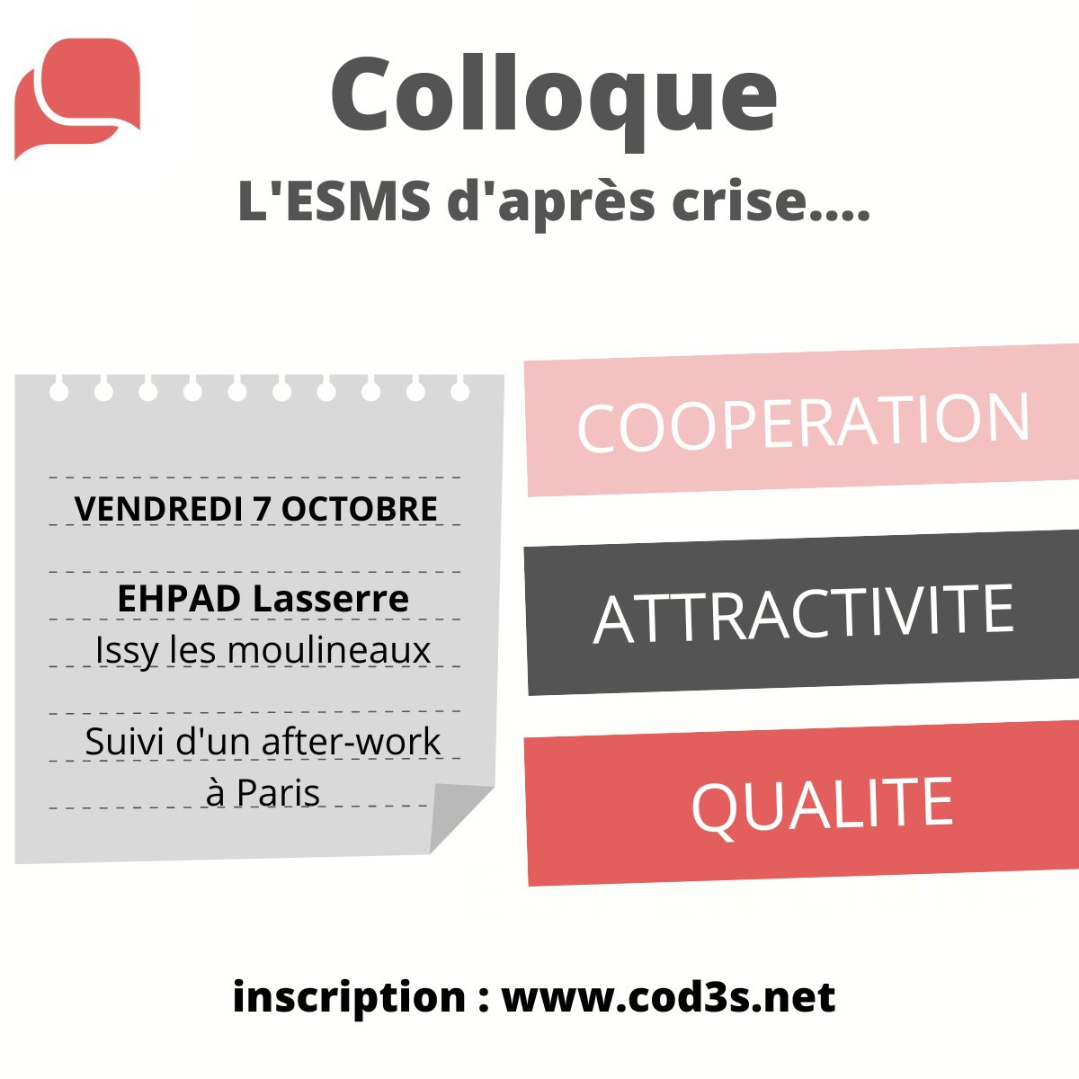 Le colloque annuel du <a href="/COD3S_national/">COD3S</a> revient le 7 octobre ! 

🎤Nous y parlerons coopération, attractivité, qualité avec notamment <a href="/garcialaurent16/">garcia laurent</a> Eve Parier @aurelieAulagnon <a href="/HAS_sante/">Haute Autorité de santé</a>...

📝N'hésitez plus, inscrivez-vous -> cod3s.net/articles/10160…

<a href="/Directions_fr/">Direction[s]</a>