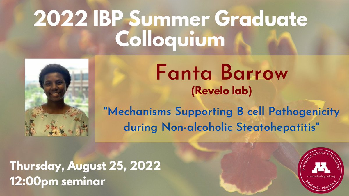 <a href="/fanta_barrow/">Fanta Barrow</a> from the <a href="/Xavier_Revelo/">Xavier Revelo</a> lab will present tomorrow at the IBP student seminar series.