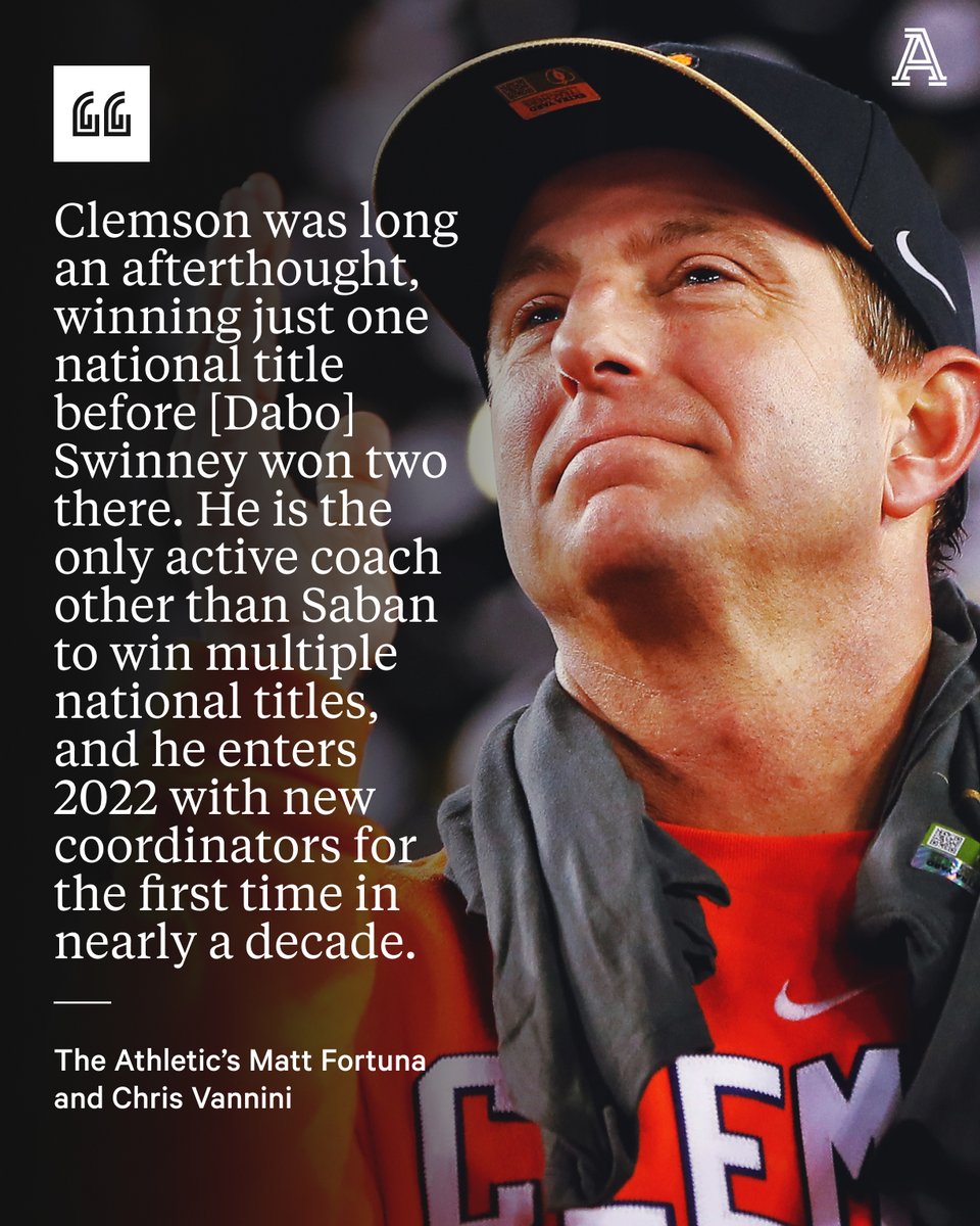 Dabo Swinney has built Clemson from an afterthought to college football royalty.

The two-time national title winner headlines Tier 1B of @Matt_Fortuna and @ChrisVannini's college football coaching tiers.

https://t.co/tqQqlopFWU https://t.co/ENAoDEwdpt
