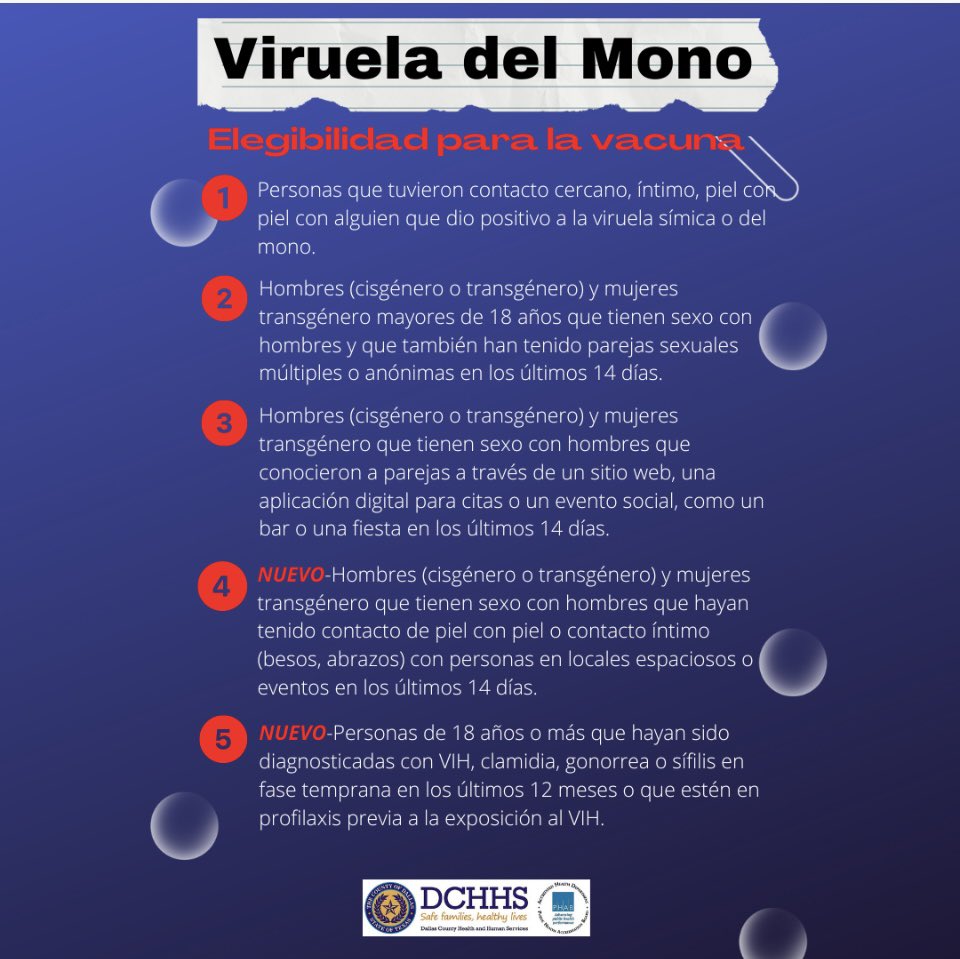 fallakaren's tweet photo. ⚠️ DCHHS extiende la elegibilidad para la vacunación contra la viruela símica o del mono.⬇️ Si cumple con los nuevos criterios, programe su cita llamando al ☎️972-692-2780. https://t.co/MDGAiGvLvO