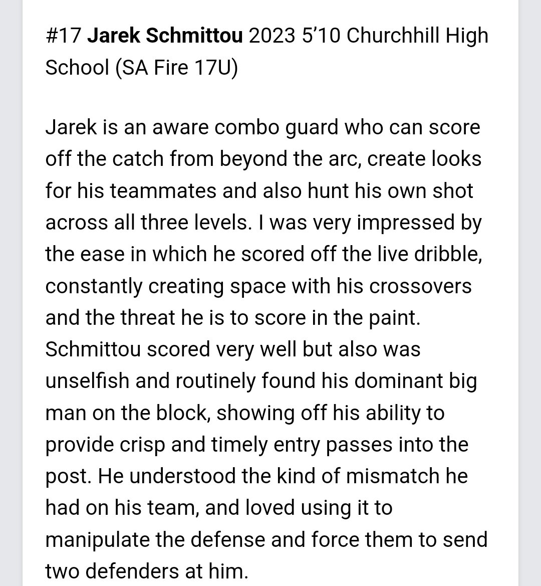 Keep working <a href="/JarekSchmittou/">Jbuckets15</a>. Looking forward to a big year with <a href="/churchillhoops/">Churchill Basketball</a>